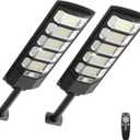 2Pack 6500K Solar Street Lights Outdoor Dusk to Dawn, 240PCS 5730LEDs Solar Light Outdoor IP67Waterfroof, Security Street Lights Motion Sensor with Remote Control for Parking lot, Yard