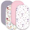 bimocosy Bassinet Sheet, 4 Pack Bassinet Sheets for Baby Girls Boys, Soft Baby Bassinet Fitted Sheets Neutral for Standard Bassinet Mattress, Size 32 x 16 x 4 Inches, Butterfly/Floral/Pink/Purple