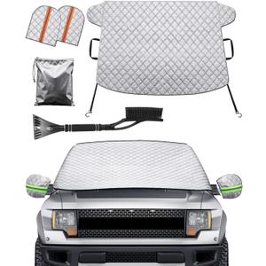 4 Layers Car Windshield Cover for Ice and Snow,Heavy Duty Truck Windshield Snow Cover with Side Mirror Covers,Front Window Frost Hail Protector for Most Car, Truck, SUV, Van (70 x 43 Inch)