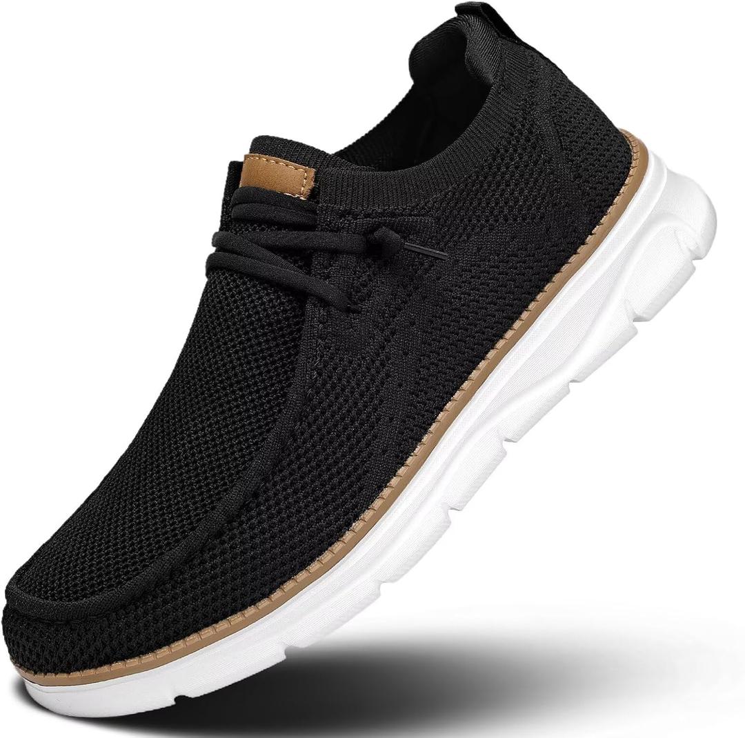 Mens Slip-on Loafers Comfortable Boat Shoes Casual Walking Sneakers Mesh Business Oxfords Work Lightweight Soft Sole (Black, M)