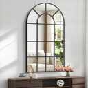 Arched Mirror, 30"x55" Arch Window Mirror, Black Frame Window Pane Wall Decor, Large Wall Mounted Decorative for Living Room Bedroom Entryway Hanging or Leaning Against (30"L x 55"W)
