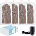 Hanging Vacuum Storage Bags with Electric Pump, 4 Pack (53 x27.5 inch), Vacuum Seal Bags for Clothing, Garment Storage for Short Jacket, Suits, Dresses, Closet Organizer Space Saving