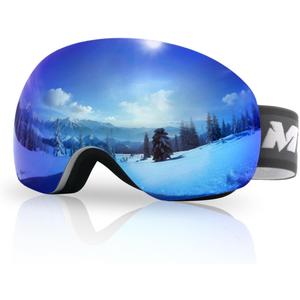 Meeloog Ski Goggles for Men & Women, OTG Snowboard Goggles with UV400 Protection, Anti-Fog & Spherical Design for Wider View (Greyframe Revo Blue Lens Vlt 20.29%)