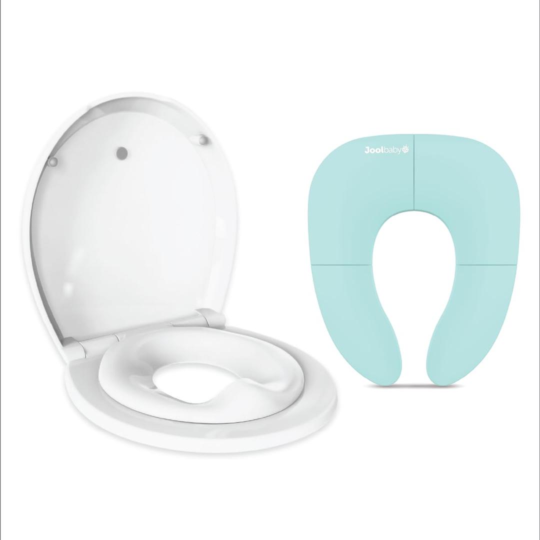 Quick Flip Round & Folding Travel Potty Training Seat (Aqua) Bundle Jool Baby
