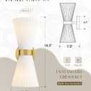 Modern Wall Sconce Set of 2, HWH 2-Light Up Down Wall Light Indoor Vanity Wall Lamp, Brushed Gold Bathroom Vanity Sconce Frosted White Striped Glass Shade, 5HZG97B-2W-2PK BG