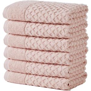 Great Bay Home Pink Bath Towels - 100% Cotton 6 Pack 26x16 Hand Towel Set - Absorbent, Durable, Quick-Dry Towels for Bathroom (Blush)