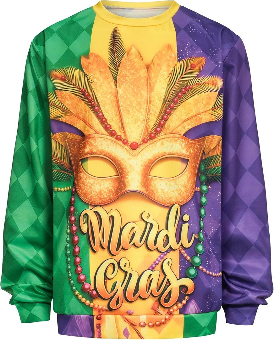 Mardi Gras Sweatshirt for Men,Mardi Gras Outfit Men,Mardi Gras Sweatshirts (Yellow, XXL)