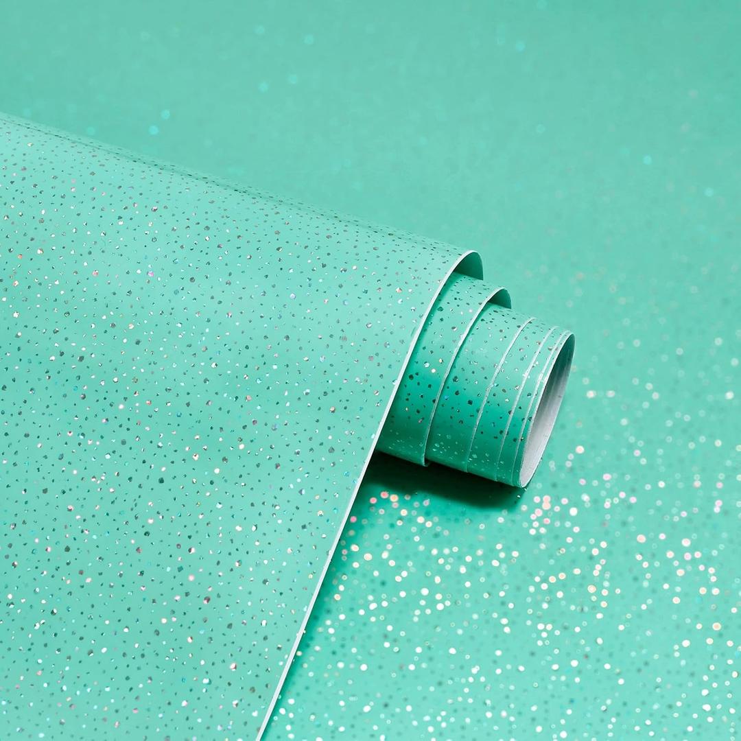 Teal Glossy Contact Paper Holographic Shiny Peel and Stick Wrapping Paper 15.7" X 196" Metallic Glitter Wallpaper Iridescent Contact Papers Modern Vinyl DIY Film for Countertops Furniture Shelf Drawer
