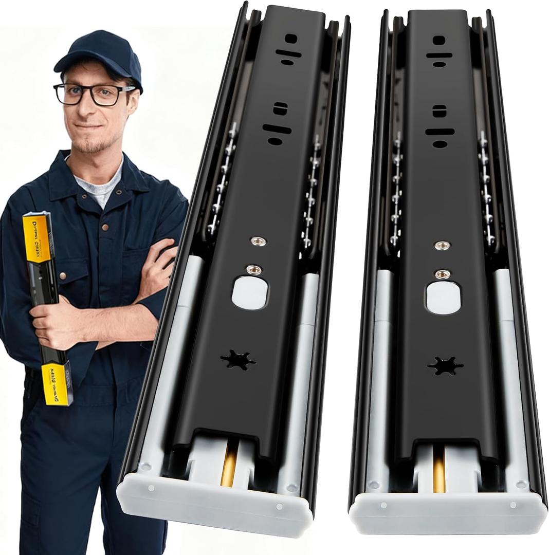 YENUO Soft Close Drawer Slides Full Extension Side Mount 12 14 16 18 20 22 24 inch Ball Bearing Metal Rails Track Guide Glides Runners Heavy Duty 100 Pound (Soft Close- 1 Pr, 18 Inch)