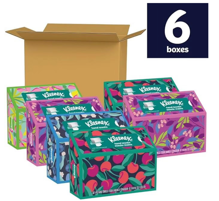 Kleenex Disposable Paper Hand Towels, Paper Hand Towels for Bathroom, 6 Boxes, 60 Hand Towels per Box (360 Total Towels)