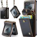 ASAPDOS Crossbody Case Compatible with Samsung Galaxy Z Flip 6/Z Flip 7 FE,Retro PU Leather Strap Wristlet Flip Case with Magnetic Closure and Card Holder for Men Women Coffee