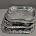 3 Pack 15.7" x 10.8" Silver Serving Trays Vintage Floral Engraved Party Platters Large Decorative Serving Tray for Food Coffee Buffet Wedding Birthday Party Supplies