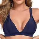 RELLECIGA Women’s Triangle Bikini Top Crisscross Back Swimsuit Padded Push Up Bathing Suit Top(Navy Blue, Small)