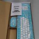 Wireless Keyboard and Mouse Combo, Full-Sized Quiet Wireless Keyboard and Adjustable DPI Mouse, 2.4GHz USB Receiver, Keyboard and Mouse for PC, Windows, Desktop, Laptop (Tiffany Blue and White-B)