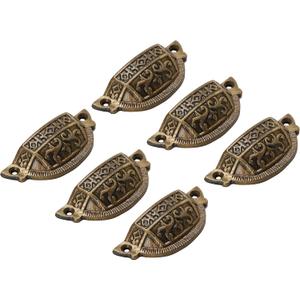 Victorian Apothecary Cabinet Hardware - Antique Brass Pulls, 6 Handles - Catalog & Library Card Drawer Pulls