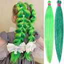 Green+Neongreen Braiding Hair with Tinsel 30 Inch Braid Hair Extensions 2Packs Pre Stretched High Temperature Crochet Braiding Hair