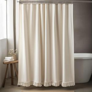78 Inches Long Natural Linen Shower Curtain with Tassels, Tall Country Boho Farmhouse Linen Shower Curtains for Bathroom Natural Cloth Weighted Fabric Bath Curtains (72"W x 78"L (Pack of 1))