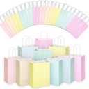 Skyygemm 32 Pcs Paper Gift Bags Bulk with Handle, 6.3 x 3.2 x 8.6 Inch Assorted Colors Kraft Goodie Candy Treat Gift Wrap Bags for Carnival Valentine Birthday Party Favor(Pastel Color)