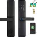 Fingerprint Door Lock with Handle - Tuya App Control & Mechanical Key Backup - 5-In-1 Keyless Entry Smart Lock - Fits 1.38-4.72 Inch Doors, Auto Lock & USB Emergency Power for Home, Office