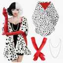 4PCS Halloween Costume Women, Dalmatian Shawl, 1920s Red Gloves, Dalmatian Costume Women Coat for Halloween Cosplay Party Medium