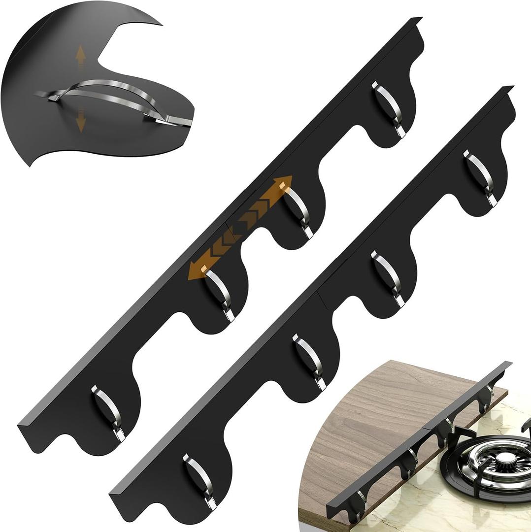 Stove Gap Covers, 2 Pack Stainless Steel Stove Gap Filler, Heat Resistant Oven Gap Filler Adjustable Length 13.8" to 27.5", Range Trim Kit Non-Slip Stove Guard Between Stove Top & Counter - Black