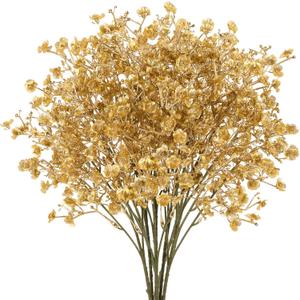N&T NIETING 6Pcs Babys Breath Artificial Flowers,Real Touch Fake Gold Flowers Faux Flowers Bouquets for Vase Home Office Wedding Spring Winter Indoor Outdoor Centerpiece Table Decorations