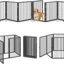 Vantas Folding No-Assembly Metal Pet Gate 120" Wide, 24" Extra Tall Dog Gate with Door Walk Through, Freestanding Accordion Puppy Gate Dog Door for Indoor & Outdoor, with 2PCS Support - Black
