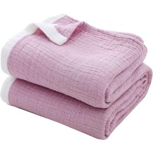 SE SOFTEXLY Cotton Muslin Throw Blanket for Adults,Breathable 4-Layer Yarn Dyed Linen Texture Gauze Blanket for Bed Sofa Couch,Super Soft Lightweight Blanket for All Season50"x60",Lavender Purple