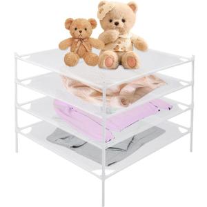 Sweater Drying Rack, 4-Layer Clothes Drying Rack Flat Mesh Drying Rack Clothing Stackable Laundry Drying Rack for Sweaters Socks Toys Indoor&  Outdoor Use, White