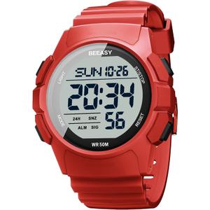 Beeasy Mens Digital Sports Watch, 50M Waterproof 49mm Rubber Strap Mens Watches with Stopwatch, Countdown Timer, Alarm & Dual Time—Ideal for Sport, Gym, Running, Referee, School & Daily Wear