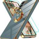 Gritup for Samsung Galaxy S22 Case: with 2Pcs Screen Protector, 360 Rotation Ring Holder Magnetic Kickstand, Plating Gold Edge Soft TPU Shockproof Protective Cover for Galaxy S22, Gray