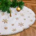 Small Tree Skirt 24 Inches Christmas White Faux Fur Tree Skirts 4ft Mini Gold Sequin Snowflakes
