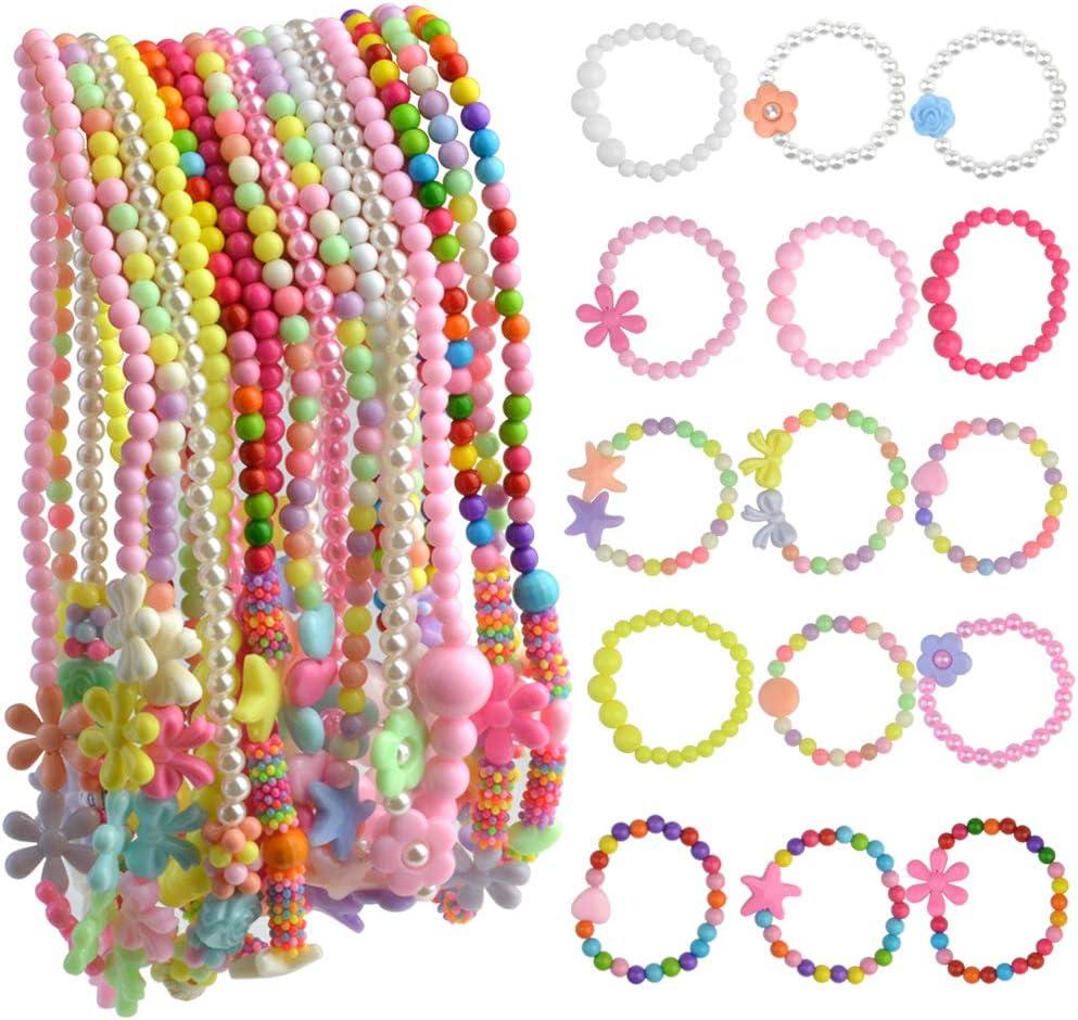 obmwang 30Pcs Princess Necklace Bracelet Set, Teenager Costume Jewelry Play Jewelry for Women Dress Up Pretend Play Party Favors