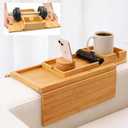 Chair Arm Table-Sofa Cup Holder Armrest with Detachable 360° Rotating Phone Stand for Hands-Free Viewing, Made from Premium Natural Bamboo for Drinks, Phone and Remote