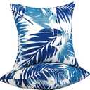JMGBird Outdoor Pillows Waterproof Set of 2 Outdoor Throw Pillows with Insert Included Pillow 1818 Inch Outdoor Pillow for Patio Furniture (Blue Palm Leaves)