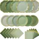 144 Pcs 48 Guests Sage Green Paper Plates and Napkins Green Birthday Party Decorations Disposable Tableware 9 Inch 7 Inch Gradient Scalloped Edge Plates for Baby Shower Wedding Bridal