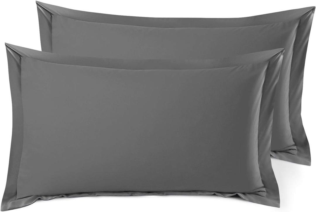 Nestl Soft Pillow Shams Set of 2 - Double Brushed Microfiber Pillow Covers - Hotel Style Premium Bed Pillow Cases, with 1.5 Decorative Flange, King 20"x36" - Gray (08 - Dark Grey)