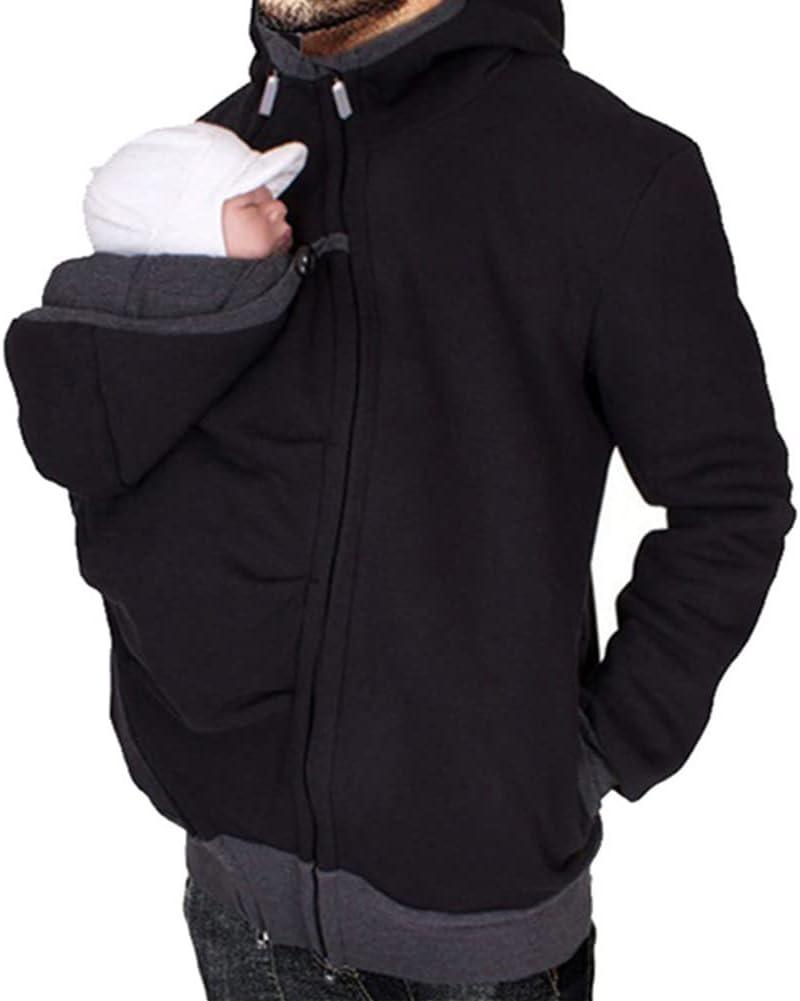 amropi Mens Kangaroo Jacket for Dad and Baby Carrier Hoodie Pullover Sweatshirt (Black, L)