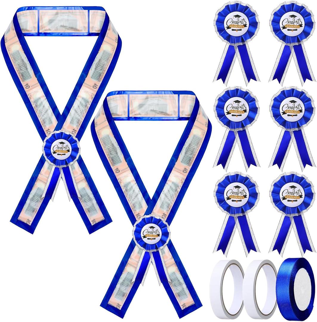 Moucuny 6 Pcs 2026 Graduation Money Lei for Cash DIY Gift Stoles Fun Way to Give Cash with 100 Transparent Bags 72 Feet Silky Ribbon Garland 6 Pcs Graduation Badge and 3 Rolls of Double-Sided Tape
