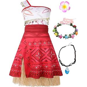 GFTYBCST Princess Dress for Women, Ocean Adventure Princess Costume Dress Up Halloween Cosplay Outfit with Accessories (Red, Small)