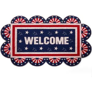Dunzy America Stars Memorial Day Welcome Coir Doormat Non Slip Entrance Welcome Door Mats for Outdoors Indoors, 4th of July Patriotic Independence Day for Front Porch Entryway Decor, 18 x 30 Inch