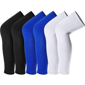 Skylety Leg Sleeves Compression Long Knee Sleeve UV Preserve for Men Women Sport Basketball Football (Black, White, Blue, 6 Pieces)