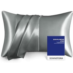 Satin Pillowcase for Hair and Skin Similar to Silk Pillow Cases 2 Pack,Smooth and Cooling, Grey Pillow Cover with Envelope Closure Set of 2, Gifts for Women Men(20x26 Inches, Light Gray)