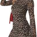 Milumia Women's Leopard Print Mini Dress Y2k Bell Long Sleeve Cheetah Short Dresses Going Out Party Clubbing Outfits (X-Large, All Brown)
