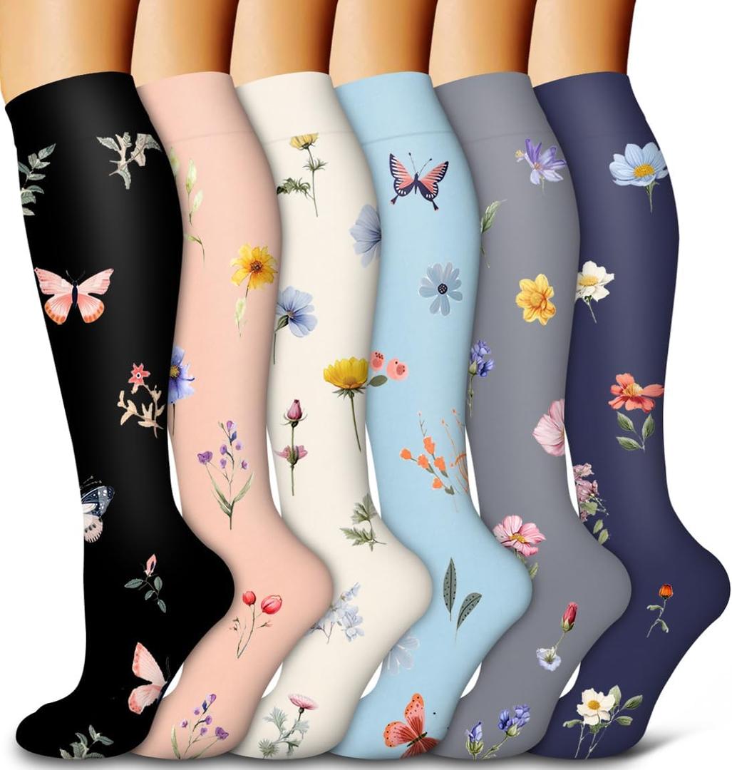 6 Pack Copper Compression Socks for Women and Men Circulation-Best Support for Medical,Running,Nursing,Athletic L/XL
