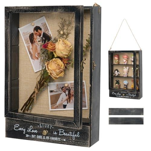 AW BRIDAL 11X16 Large Shadow Box Picture Frames Deep Shadow Boxes Display Cases with Removable Shelves and Drawers, Black Wooden Memory Boxes for Keepsakes with Slot Ideas