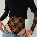 NRTHYE Women Lace Mesh Crop Top Sexy Long Sleeve Crew Neck Sheer Going Out T Shirts See Through Club Party Bodysuit Top (Black, M)