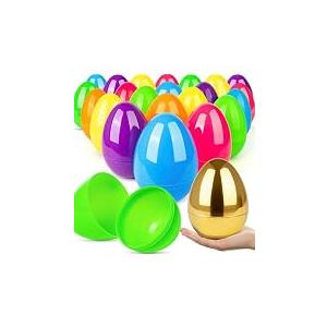 Garma 36Pcs 3.15'' Easter Eggs - Empty Bright Colors Plastic Eggs with 6 Golden Eggshell Bulks for Easter Party Favors Supplies, Easter Egg Hunt Game, Basket Stuffers Fillers, Classroom Exchange Prize