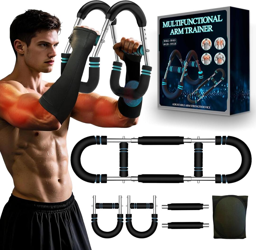 Twister Arm Trainer  6 Adjustable Resistance Levels (60-110 lbs), Stainless Steel, Ergonomic Arm & Chest Workout Equipment for Men & Women, Portable Home Gym with 2 Arm Sleeves