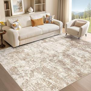 Area Rug Living Room - 5X7 Abstract Washable Large Soft Foldable Non Slip Rug Neutral Modern Low Pile Carpet for Bedroom Nursery Dining Room Kitchen Home Office Indoor - Brown